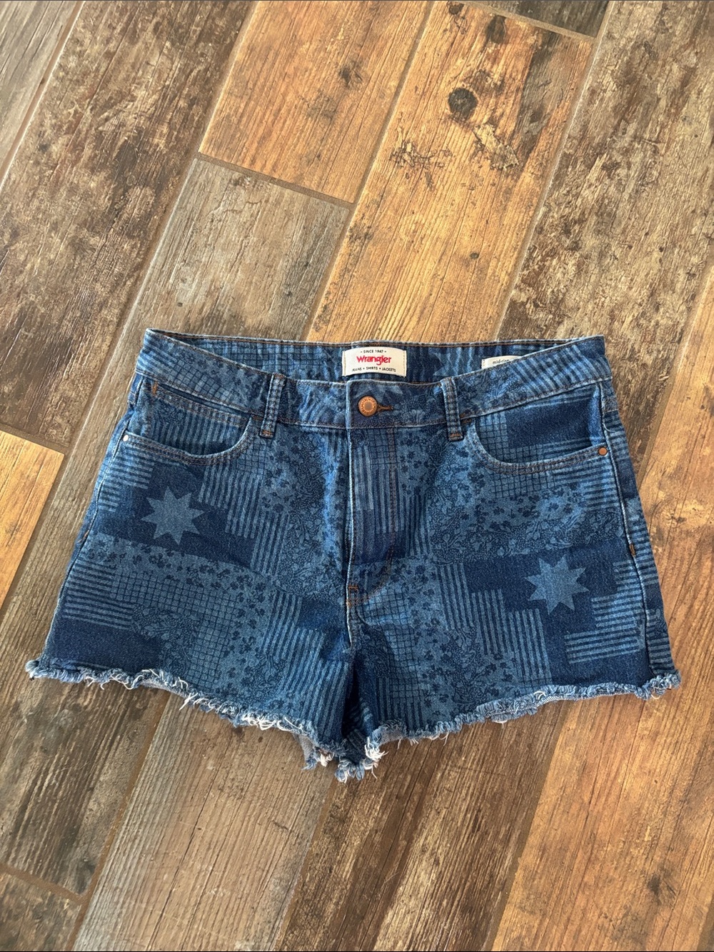 Wrangler Dark Blue Star Patchwork Denim Shorts
